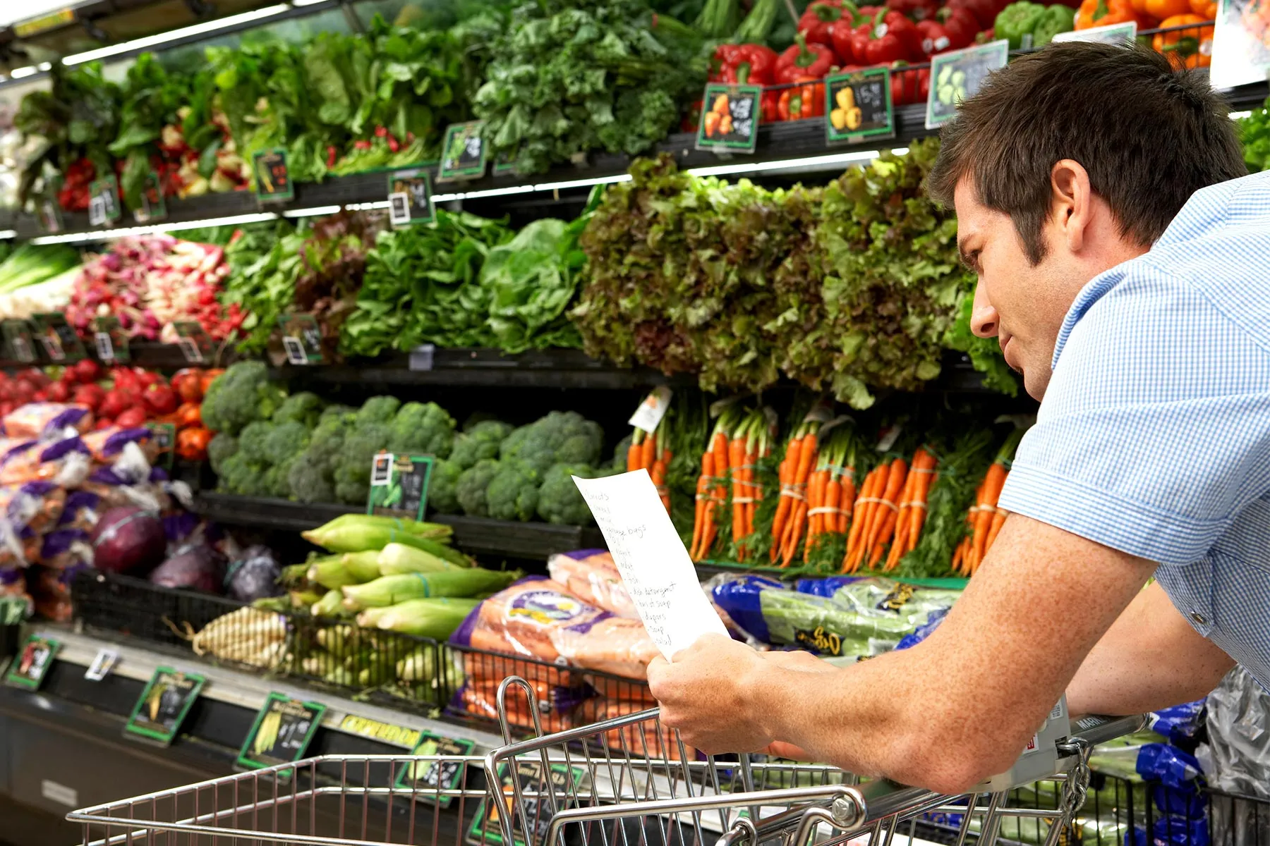 photo of young man reading shopping list